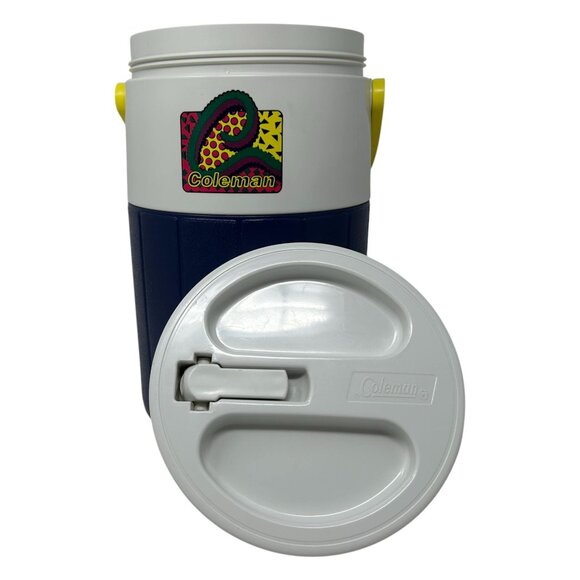 Vintage 1993 Coleman Insulated Water Jug Cooler 90s Blue Funky Retro USA Made - Picture 2 of 16